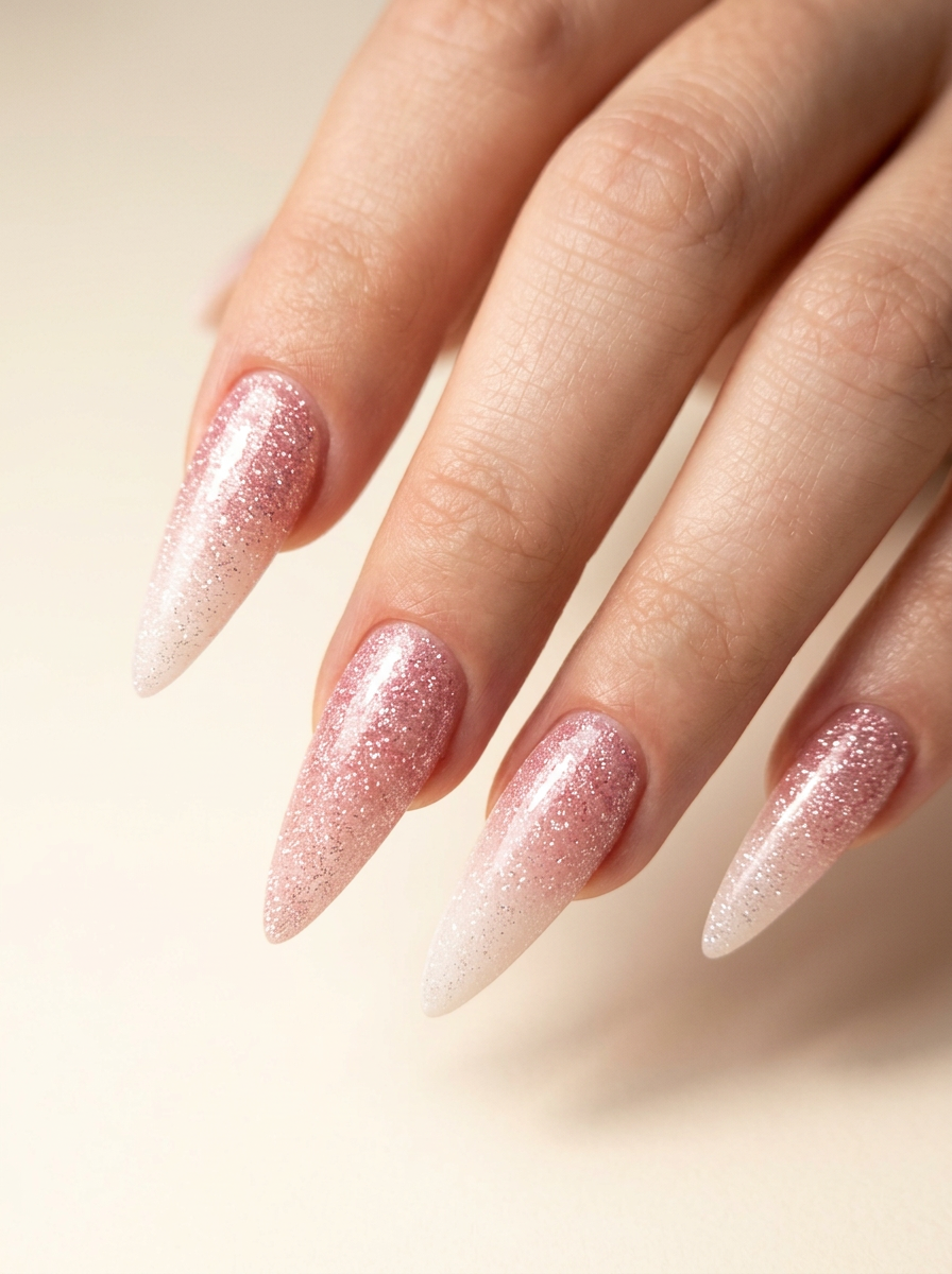 Acrygel · pink glitter ombré stiletto